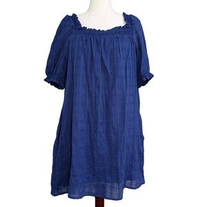 🌻 NWOT Nurture by Westbound Blue Smocked Cotton Peasant Dress - Large